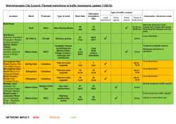 Planned Restrictions to Traffic Movement 17 June 2016 update