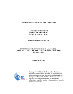 ACUPUNCTURE: A SCIENCE-BASED ASSESSMENT A POSITION