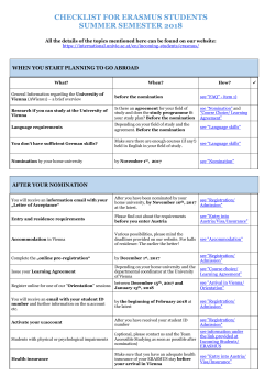 CHECKLIST FOR ERASMUS STUDENTS SUMMER SEMESTER