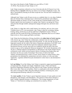 Our Lake of the Month is Lake Tulane