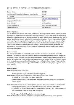 CRP 105 Origins of Urbanism and the Process of Urbanization
