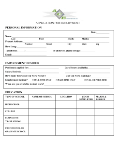 APPLICATION FOR EMPLOYMENT PERSONAL INFORMATION