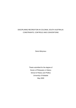 DISCIPLINING RECREATION IN COLONIAL SOUTH AUSTRALIA
