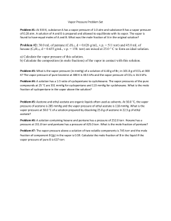 Problem #2: 30.0 mL of pentane (C5H12, d = 0.626 g/mL, v.p. = 511