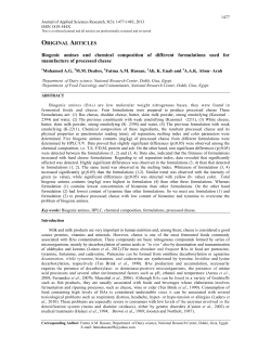Biogenic amines and chemical composition of different formulations