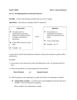 Grade 9 Math Unit 4: Linear Relations Sec 4.1: Writing Equations to