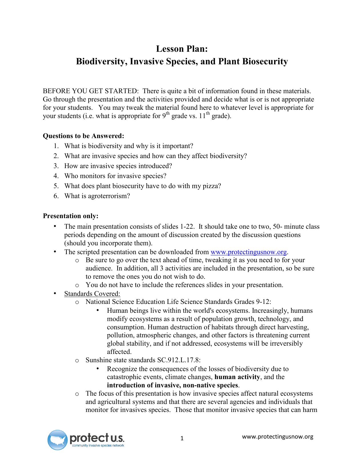 Lesson Plan: Biodiversity, Invasive Species, and Plant Biosecurity In 6 3 Biodiversity Worksheet Answers