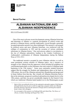 ALBANIAN NATIONALISM AND ALBANIAN INDEPENDENCE