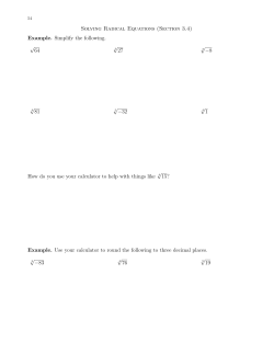 Solving Radical Equations (Section 3.4) Example. Simplify the