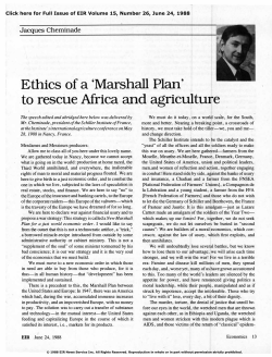Ethics of a `Marshall Plan` To Rescue Africa and Agriculture