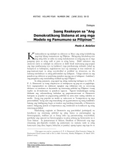 Isang Reaksyon sa &ldquo;Ang Demokratikong Sistema at ang