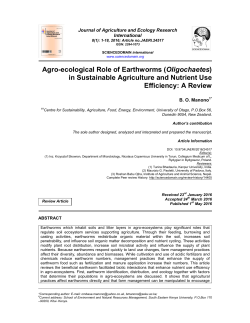 Agro-ecological Role of Earthworms (Oligochaetes) in Sustainable