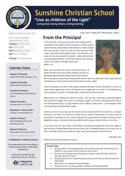 From the Principal - Sunshine Christian School