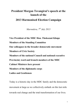 President Morgan Tsvangirai`s speech at the launch of the 2013
