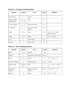 Physics I - Geometry and Kinematics Physics I - Non