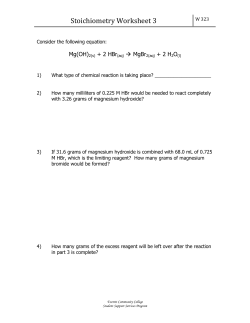 Stoichiometry Worksheet 3 - Everett Community College