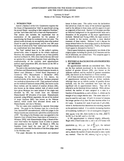apportionment methods for the house of representatives and the