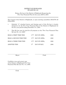 DISTRICT OF HIGHLANDS BY-LAW NO. 141 Being a By