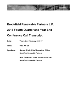 Brookfield Renewable Partners L.P. 2016 Fourth Quarter and Year