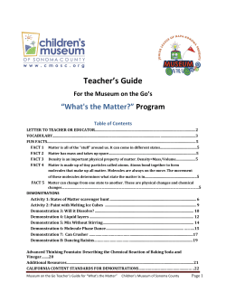 Teacher`s Guide For the Museum on the Go`s &ldquo;What`s the Matter?&rdquo;
