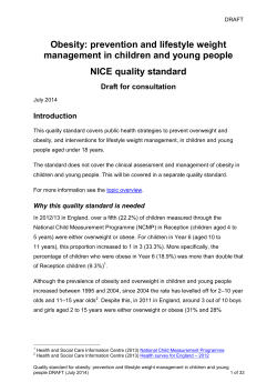 Obesity: prevention and lifestyle weight management in children and