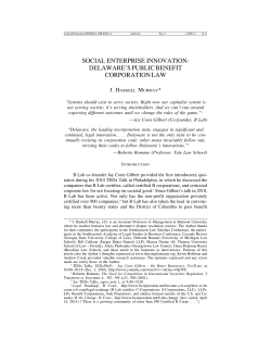 social enterprise innovation: delaware`s public benefit corporation law