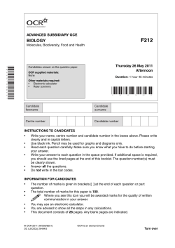 Question paper - Unit F212 - Molecules, biodiversity, food