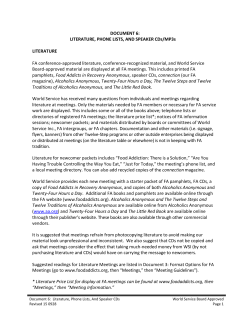 Literature, Phone List, Speaker CDs/MP3s