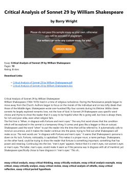 Critical Analysis of Sonnet 29 by William Shakespeare by Barry Wright