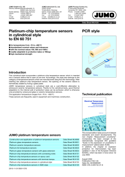 Platinum-chip temperature sensors in cylindrical style to EN 60 751