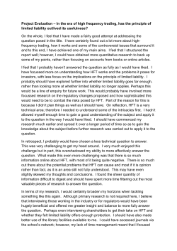 Project Evaluation &ndash; In the era of high frequency trading, has the