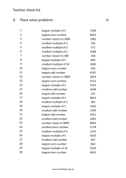 Teacher check list G Place value problems D