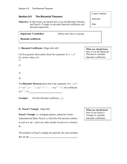 Section 9.5 The Binomial Theorem Important Vocabulary