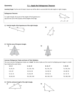 Geometry 7.1 – Apply the Pythagorean Theorem