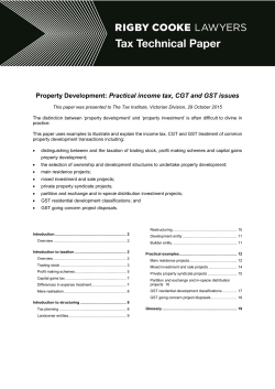 Property Development: Practical income tax, CGT and GST issues