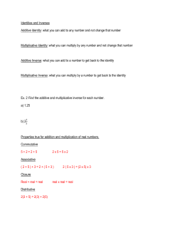 Identities and Inverses Additive Identity: what you can add to any