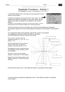 Quadratic Functions - Activity 1