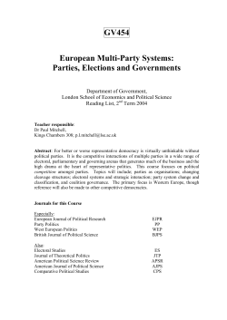 GV454 European Multi-Party Systems: Parties, Elections and