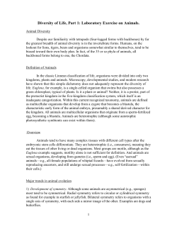 Diversity of Life, Part 1: Laboratory Exercise on Animals.