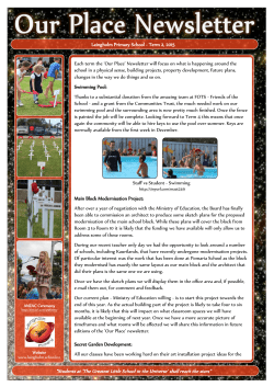 Each term the `Our Place` Newsletter will focus on what is happening