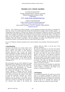 Absolute zero velocity machine