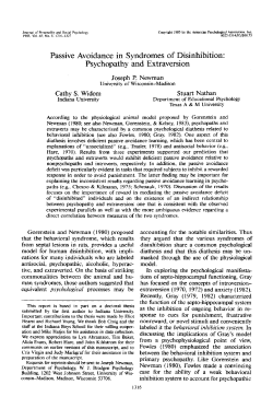 Passive Avoidance in Syndromes of Disinhibition: Psychopathy and