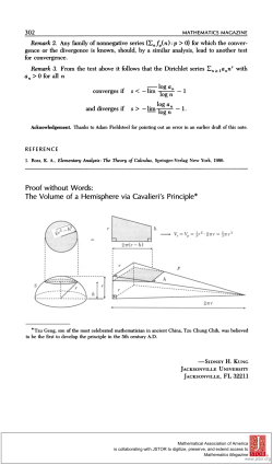 The Volume of a Hemisphere via Cavalieri`s Principle