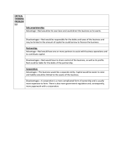 CRITICAL THINKING PROBLEM 1.1 Sole proprietorship: Advantage