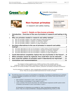 Non-human primates in research and safety testing