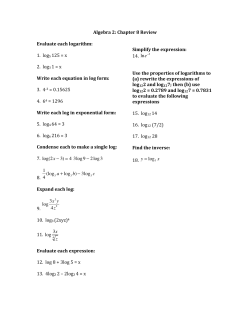 Algebra 2: Chapter 8 Review Evaluate each logarithm: 1. log5 125