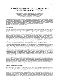 BIOLOGICAL DIVERSITY IN LOWLAND RICE FIELDS: SRI LANKAN