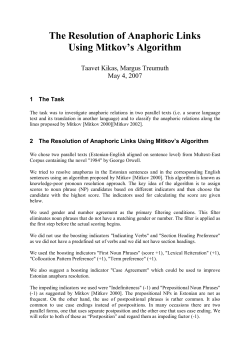 The Resolution of Anaphoric Links Using Mitkov`s Algorithm