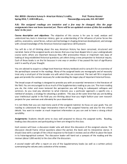 Hist. 80010- Literature Survey II&ndash; American History 5 credits, Prof