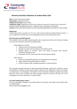 Honorary Secretary Volunteer at Jordans Music Club